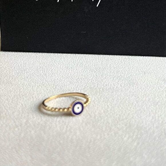 14k real gold evil eye beaded ring size 7 trendy stackable ring perfect gift - Picture 5 of 10